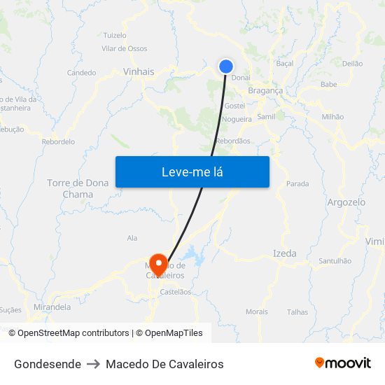 Gondesende to Macedo De Cavaleiros map