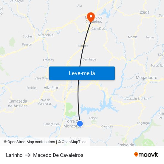 Larinho to Macedo De Cavaleiros map