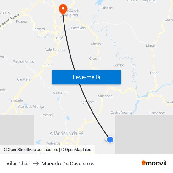 Vilar Chão to Macedo De Cavaleiros map