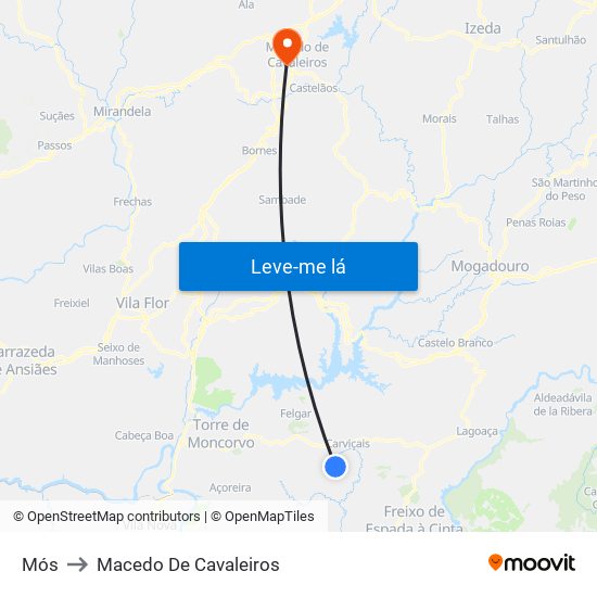 Mós to Macedo De Cavaleiros map