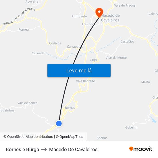 Bornes e Burga to Macedo De Cavaleiros map