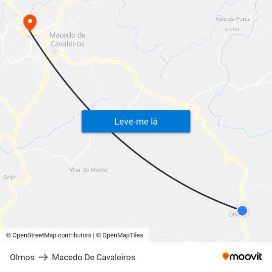 Olmos to Macedo De Cavaleiros map