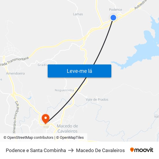 Podence e Santa Combinha to Macedo De Cavaleiros map