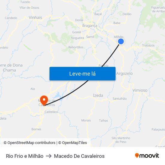 Rio Frio e Milhão to Macedo De Cavaleiros map