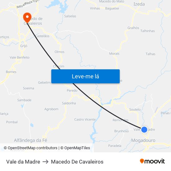 Vale da Madre to Macedo De Cavaleiros map