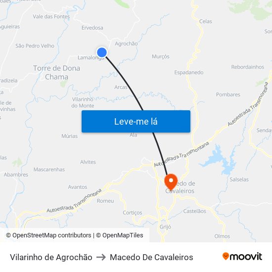 Vilarinho de Agrochão to Macedo De Cavaleiros map