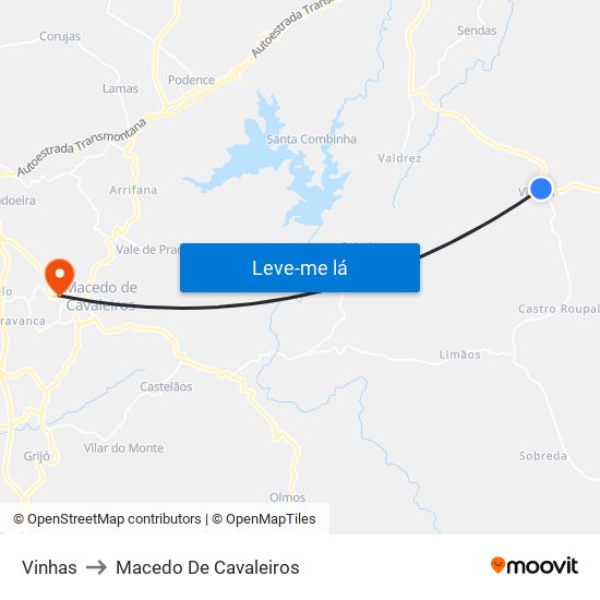 Vinhas to Macedo De Cavaleiros map