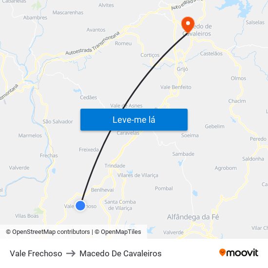 Vale Frechoso to Macedo De Cavaleiros map