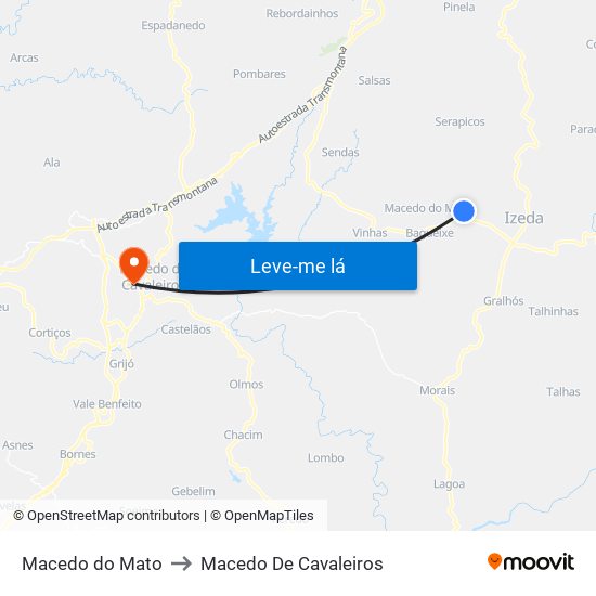 Macedo do Mato to Macedo De Cavaleiros map