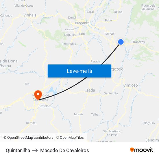 Quintanilha to Macedo De Cavaleiros map