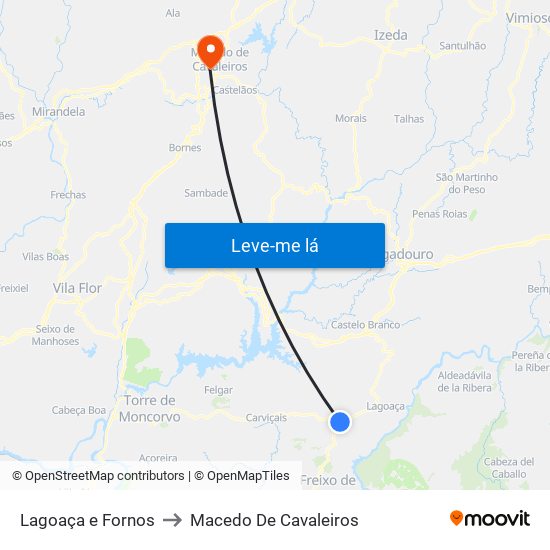 Lagoaça e Fornos to Macedo De Cavaleiros map