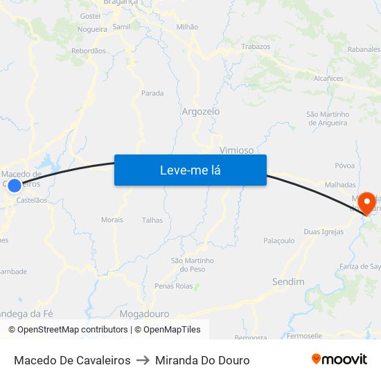 Macedo De Cavaleiros to Miranda Do Douro map