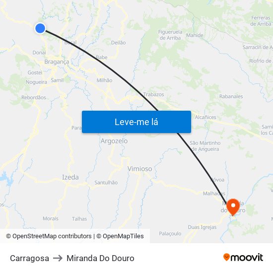 Carragosa to Miranda Do Douro map