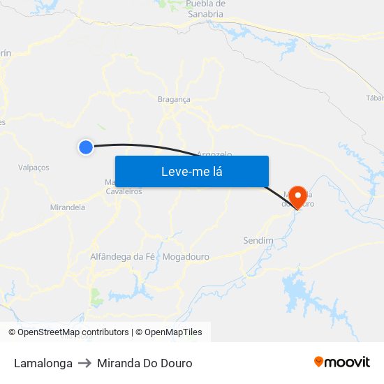 Lamalonga to Miranda Do Douro map