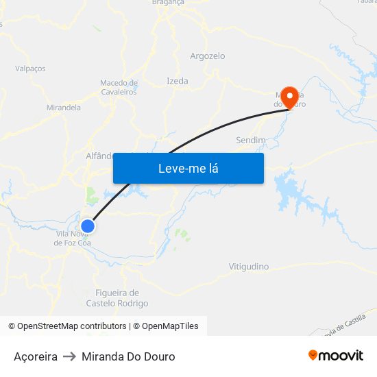 Açoreira to Miranda Do Douro map