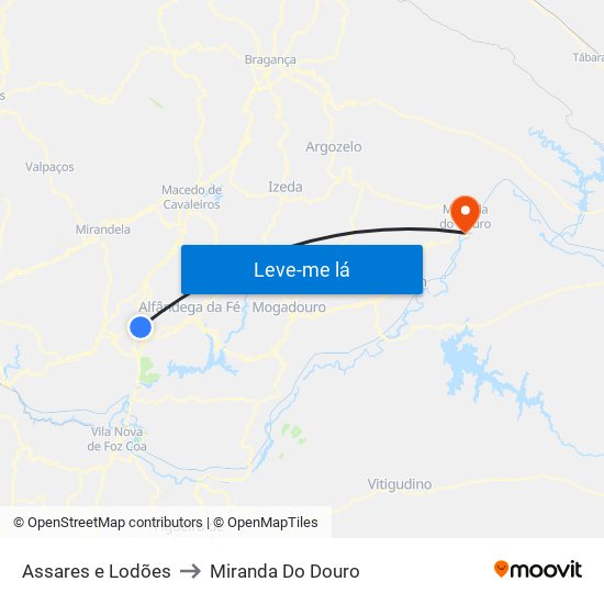 Assares e Lodões to Miranda Do Douro map