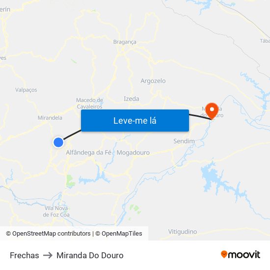 Frechas to Miranda Do Douro map