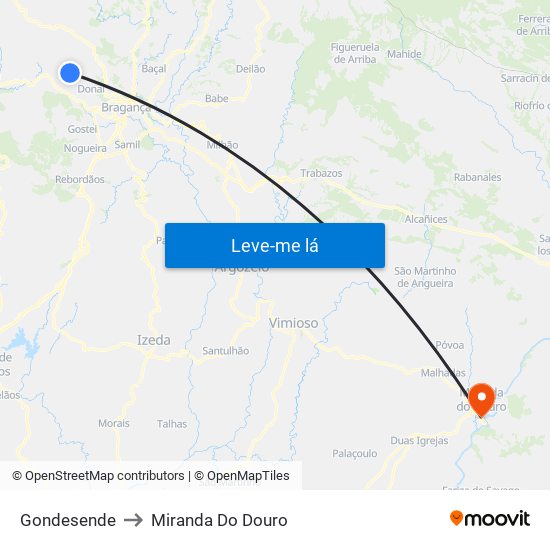 Gondesende to Miranda Do Douro map