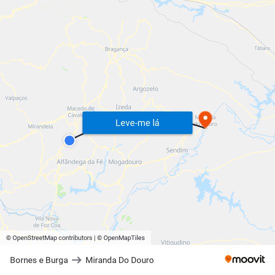 Bornes e Burga to Miranda Do Douro map