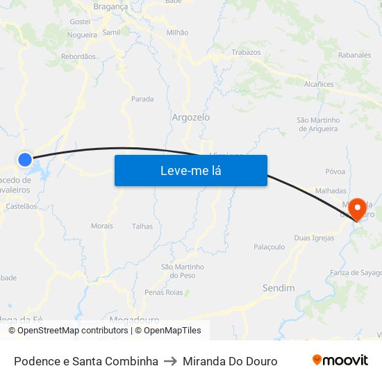 Podence e Santa Combinha to Miranda Do Douro map