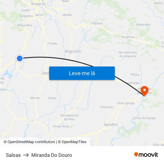 Salsas to Miranda Do Douro map