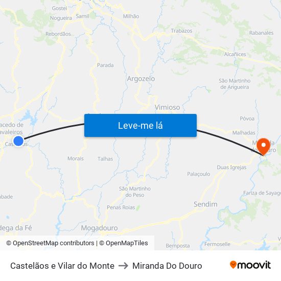 Castelãos e Vilar do Monte to Miranda Do Douro map