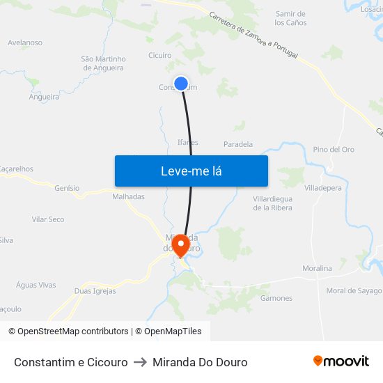 Constantim e Cicouro to Miranda Do Douro map