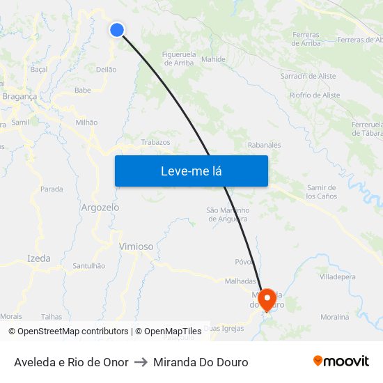 Aveleda e Rio de Onor to Miranda Do Douro map