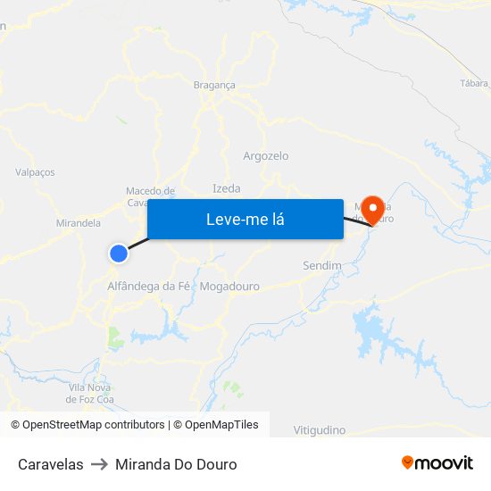 Caravelas to Miranda Do Douro map