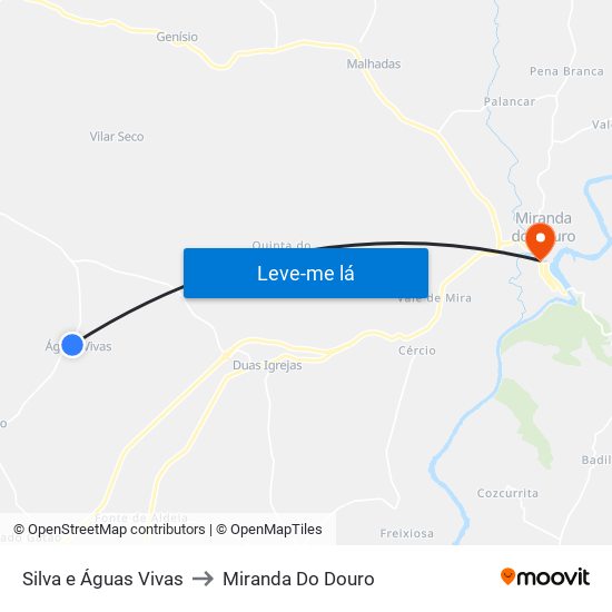 Silva e Águas Vivas to Miranda Do Douro map