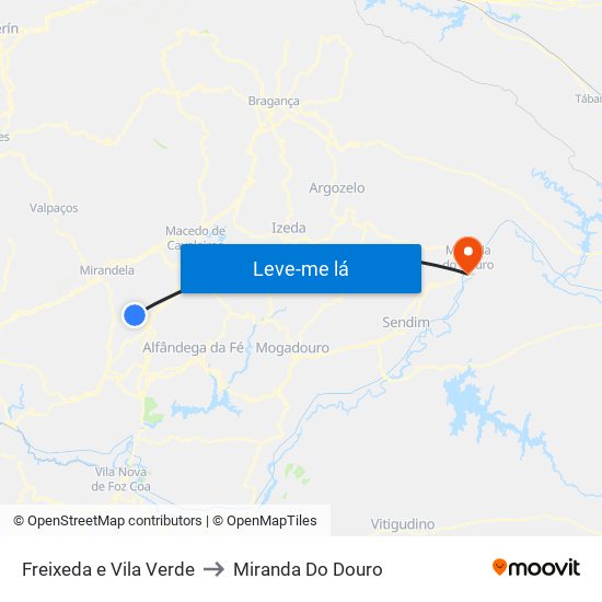 Freixeda e Vila Verde to Miranda Do Douro map