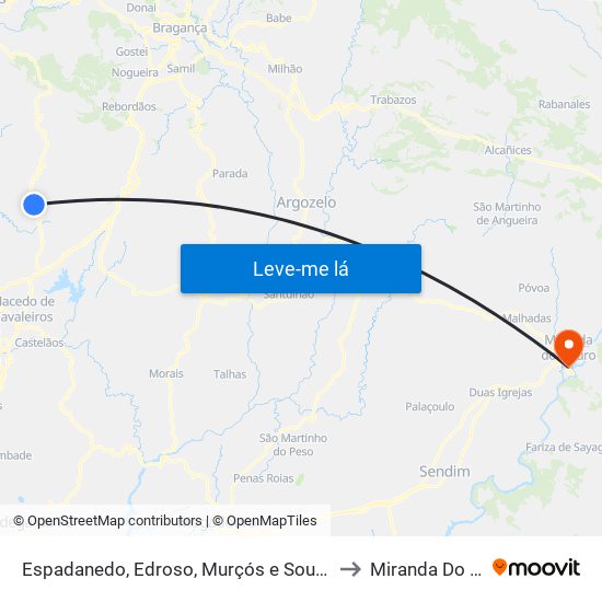 Espadanedo, Edroso, Murçós e Soutelo Mourisco to Miranda Do Douro map