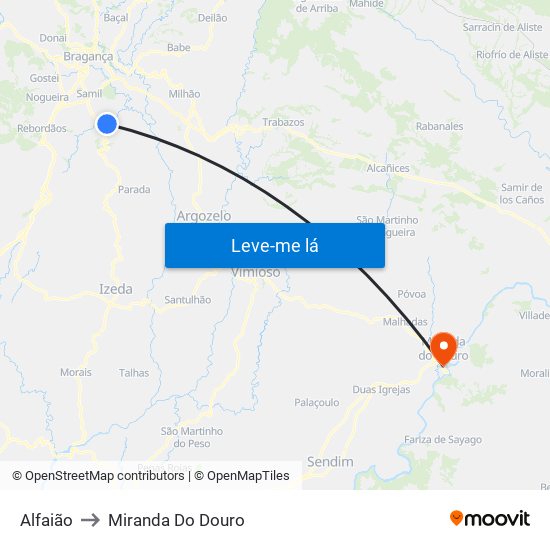 Alfaião to Miranda Do Douro map