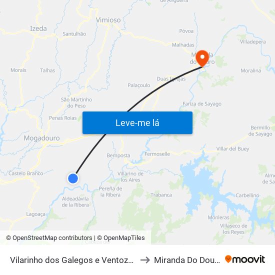 Vilarinho dos Galegos e Ventozelo to Miranda Do Douro map
