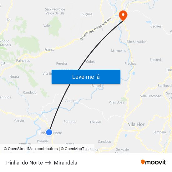 Pinhal do Norte to Mirandela map