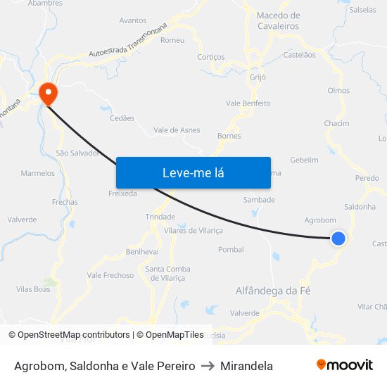 Agrobom, Saldonha e Vale Pereiro to Mirandela map