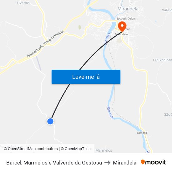 Barcel, Marmelos e Valverde da Gestosa to Mirandela map