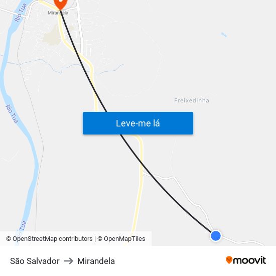 São Salvador to Mirandela map