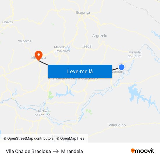 Vila Chã de Braciosa to Mirandela map