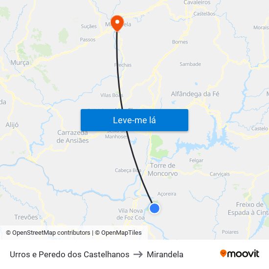 Urros e Peredo dos Castelhanos to Mirandela map