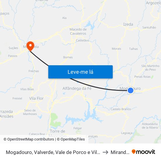 Mogadouro, Valverde, Vale de Porco e Vilar de Rei to Mirandela map