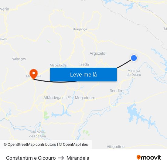 Constantim e Cicouro to Mirandela map