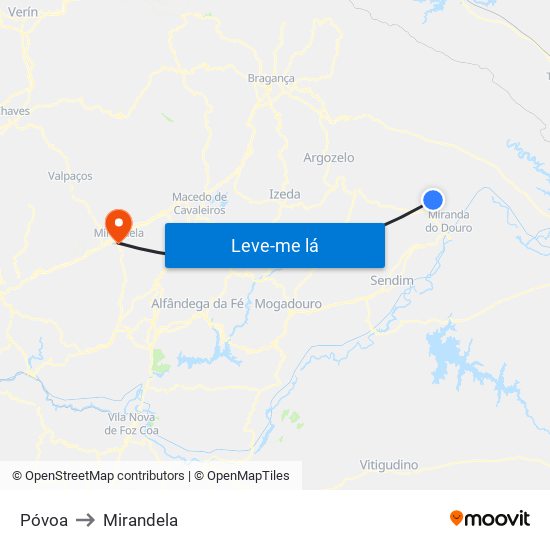 Póvoa to Mirandela map