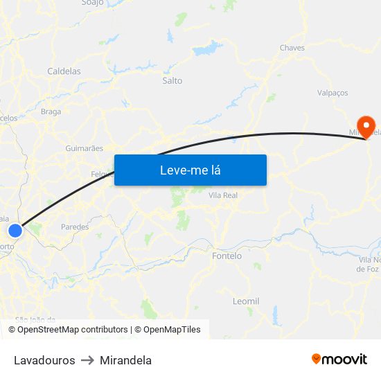 Lavadouros to Mirandela map