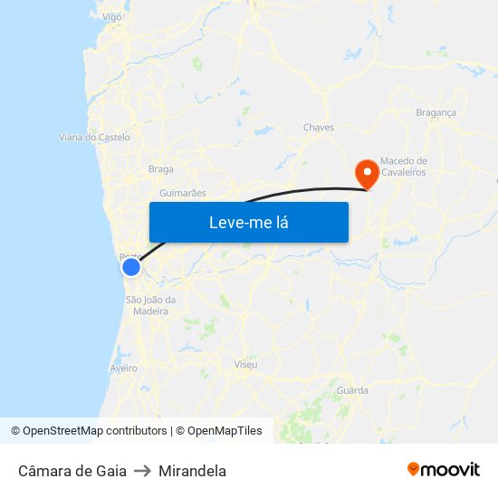 Câmara de Gaia to Mirandela map