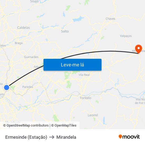 Ermesinde (Estação) to Mirandela map