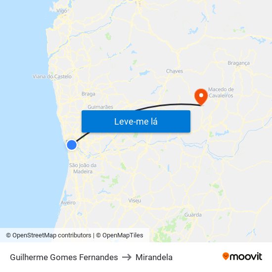 Guilherme Gomes Fernandes to Mirandela map