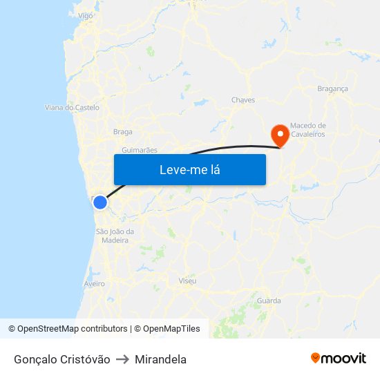 Gonçalo Cristóvão to Mirandela map