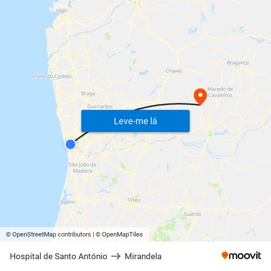 Hospital de Santo António to Mirandela map