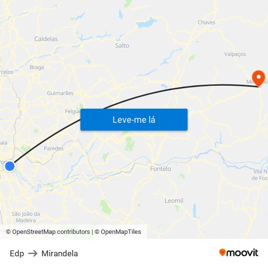 Edp to Mirandela map